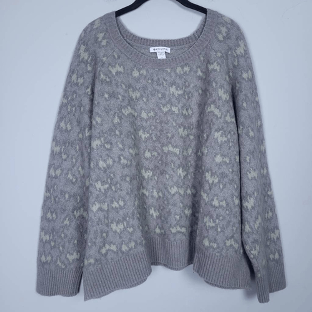 Athleta Womens Hawthorn Wool Crew Sweater Gray 3X Textured Animal Print Cozy